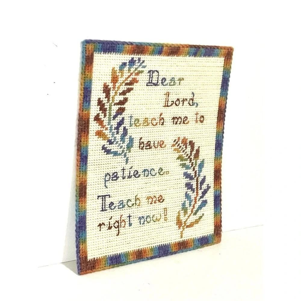 Vintage handmade cross-stitch multicolored inspirational quote wall decor